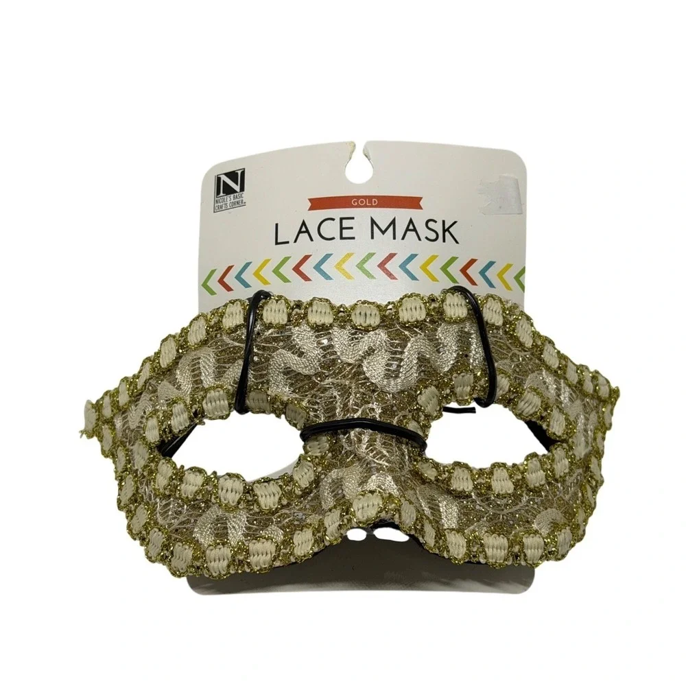 NEW Nicoles Basic Crafts Gold Lace Masquerade Mask Eye Costume Accessory Elegant